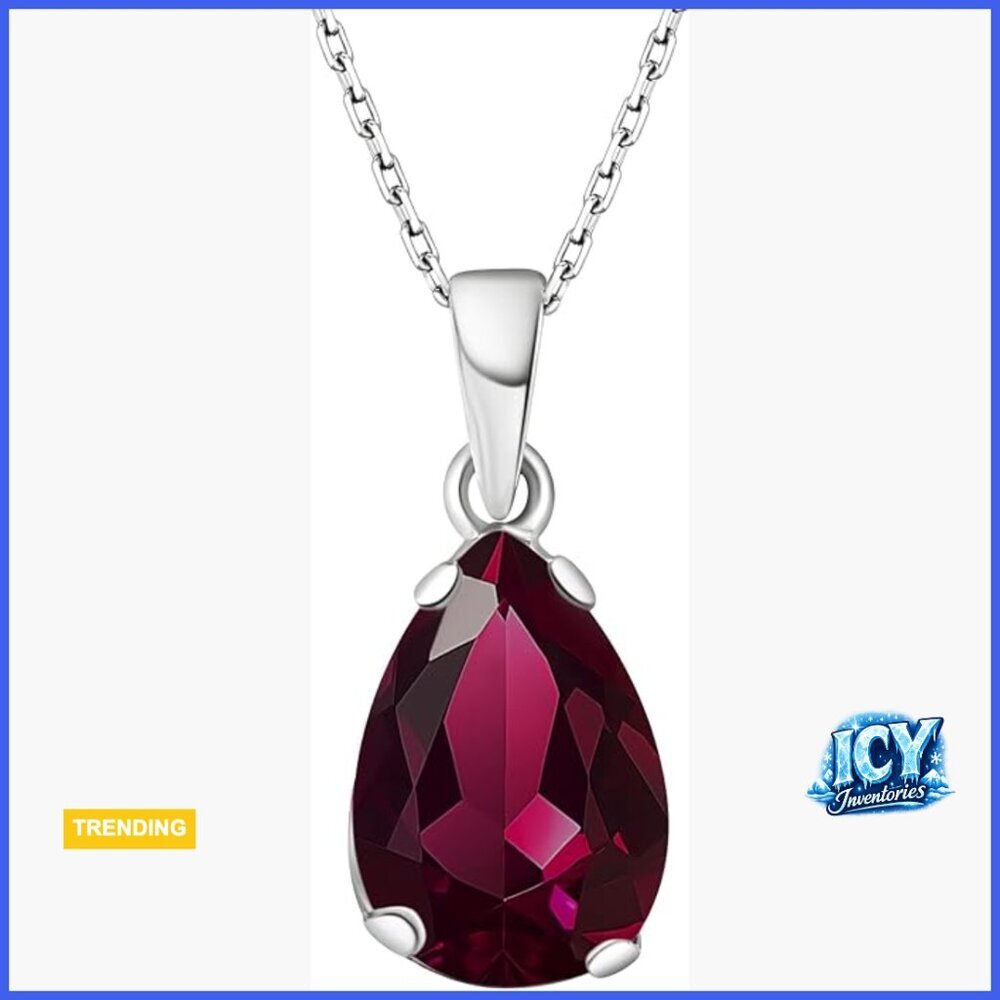 925 Sterling Silver Simulated Ruby Teardrop Pendant Necklace